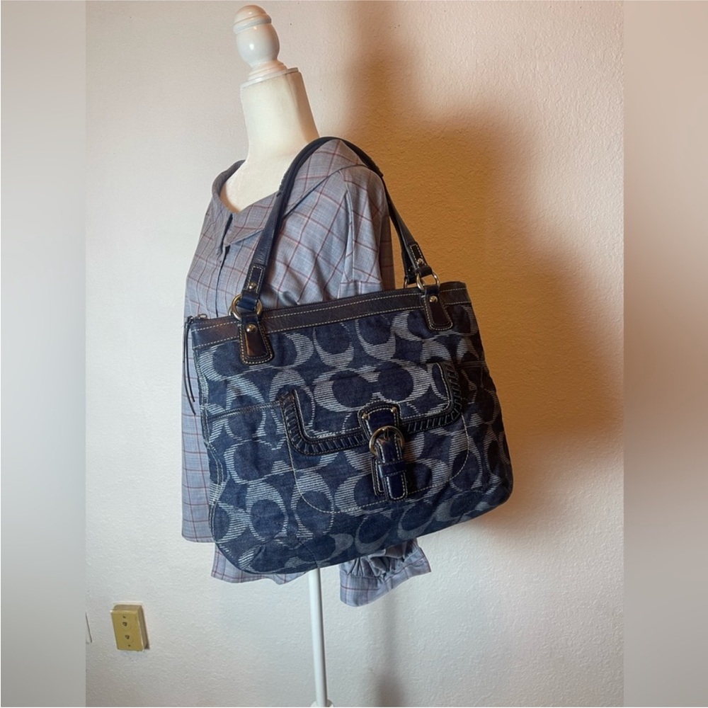 Coach Poppy Denim Signature Tote Large Blue Y2K Shoulder Bag 18993 - Picture 12 of 14